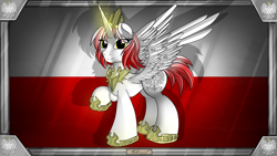 Size: 1920x1080 | Tagged: safe, artist:malamol, imported from derpibooru, alicorn, pony, flag, nation ponies, poland, ponified, solo