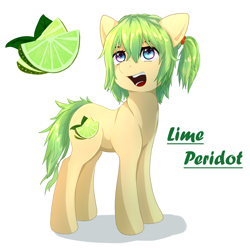 Size: 2000x2000 | Tagged: safe, artist:nihithebrony, imported from derpibooru, oc, oc only, oc:lime peridot, earth pony, pony, earth pony oc, female, lime, open mouth, simple background, solo, white background