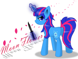 Size: 1024x768 | Tagged: safe, artist:nihithebrony, imported from derpibooru, oc, oc only, oc:moon flower, pony, unicorn, female, glowing, glowing horn, horn, knife, magic, simple background, smiling, solo, telekinesis, transparent background, unicorn oc