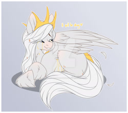 Size: 1920x1699 | Tagged: safe, artist:krypticquartz, imported from derpibooru, oc, pegasus, pony, crown, deviantart watermark, female, jewelry, lying down, mare, obtrusive watermark, prone, regalia, solo, watermark