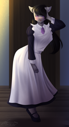 Size: 1824x3342 | Tagged: safe, artist:lunciakkk, imported from derpibooru, octavia melody, anthro, earth pony, unguligrade anthro, bedroom eyes, bowtie, clothes, commission, dress, female, lidded eyes, looking at you, maid, multiple variants, solo