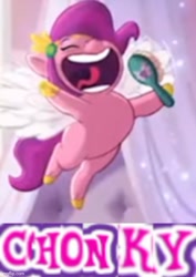 Size: 500x707 | Tagged: safe, edit, edited screencap, imported from derpibooru, screencap, pipp petals, pegasus, pony, spoiler:g5, spoiler:my little pony: tell your tale, caption, chonk, cropped, expand dong, exploitable meme, g5, image macro, meme, my little pony: tell your tale