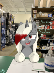 Size: 3024x4032 | Tagged: safe, artist:tenshilovedragon, imported from derpibooru, oc, oc:rose glow, pony, dialogue, irl, looking at you, photo, red eyes, smug, unshorn fetlocks