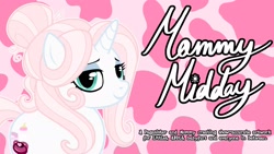 Size: 2048x1152 | Tagged: safe, artist:mommymidday, imported from derpibooru, oc, oc only, oc:mommy midday, pony, unicorn, cowprint, eyelashes, eyeshadow, hair bun, makeup, pinned tweet, show accurate, solo