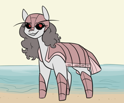 Size: 1479x1230 | Tagged: safe, artist:smirk, imported from derpibooru, oc, isopod, monster pony, antennae, beach, black sclera, ocean, simple background, solo, water