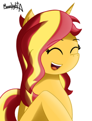 Size: 1280x1683 | Tagged: safe, artist:moonlightatlm, imported from derpibooru, sunset shimmer, pony, unicorn, equestria girls, eyes closed, female, mare, open mouth, simple background, solo, white background