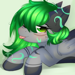 Size: 1050x1050 | Tagged: safe, artist:2pandita, imported from derpibooru, oc, pegasus, pony, female, lying down, mare, prone, solo, tongue out