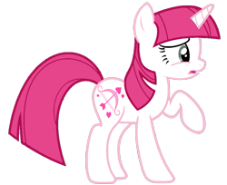 Size: 989x808 | Tagged: safe, artist:estories, artist:foxyfell1337, imported from derpibooru, lovestruck, pony, unicorn, female, full body, hooves, horn, mare, open mouth, raised hoof, show accurate, side view, simple background, solo, standing, tail, transparent background