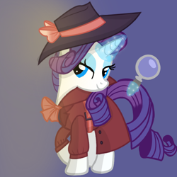 Size: 720x720 | Tagged: safe, artist:mlplary6, imported from derpibooru, rarity, pony, unicorn, detective, detective rarity, female, magnifying glass, mare, smiling, solo