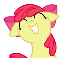 Size: 646x483 | Tagged: safe, artist:swnn1218, imported from derpibooru, apple bloom, earth pony, pony, adorabloom, cute, eyes closed, female, filly, foal, grin, simple background, smiling, solo, white background