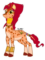 Size: 530x700 | Tagged: safe, artist:adhiguna, artist:johnathon-matthews, imported from derpibooru, oc, oc:khunis jirall, giraffe, deviantart watermark, jewelry, long neck, obtrusive watermark, signature, simple background, transparent background, watermark