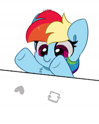 Size: 1920x2401 | Tagged: safe, artist:kittyrosie, edit, imported from derpibooru, rainbow dash, pegasus, pony, chest fluff, cropped, cute, dashabetes, female, kittyrosie is trying to murder us, mare, meta, simple background, smiling, solo, twitter, white background