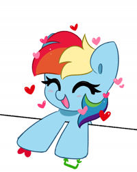 Size: 1920x2401 | Tagged: safe, artist:kittyrosie, edit, imported from derpibooru, rainbow dash, pegasus, pony, ^^, blushing, cropped, cute, dashabetes, eyes closed, female, floating heart, happy, heart, like, mare, meta, open mouth, open smile, retweet, simple background, smiling, solo, twitter, white background