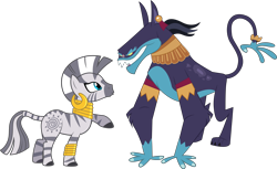 Size: 9172x5602 | Tagged: safe, artist:cloudyskie, artist:dashiesparkle, edit, imported from derpibooru, ahuizotl, zecora, ahuizotl (species), pony, zebra, filli vanilli, read it and weep, .svg available, absurd resolution, ahuizecora, crack shipping, female, interspecies, male, raised hoof, shipping, simple background, straight, transparent background, vector
