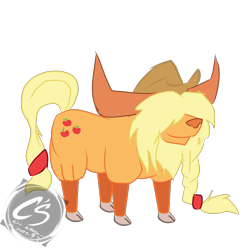 Size: 2000x2000 | Tagged: safe, artist:adhiguna, artist:johnathon-matthews, imported from derpibooru, applejack, earth pony, yak, appleyak, cloven hooves, cowboy hat, hat, old art, simple background, species swap, transparent background, watermark, yakified