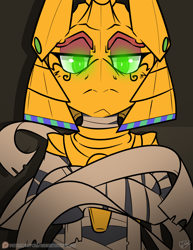 Size: 2550x3300 | Tagged: source needed, safe, artist:bbsartboutique, imported from derpibooru, oc, oc:khattarah, earth pony, pony, ankha zone, egyptian, egyptian headdress, egyptian pony, meme, mummy, solo