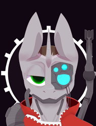 Size: 3200x4200 | Tagged: safe, artist:chapaevv, imported from derpibooru, oc, oc only, oc:grey shore, cyborg, unicorn, adeptus mechanicus, augmented, bust, commission, crossover, looking at you, male, portrait, solo, warhammer (game), warhammer 40k