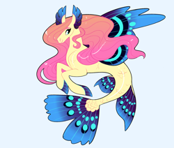 Size: 2600x2200 | Tagged: safe, artist:loryska, imported from derpibooru, oc, seapony (g4), magical lesbian spawn, magical threesome spawn, offspring, parent:fluttershy, parent:princess skystar, parent:rarity, simple background, solo