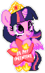 Size: 1024x1664 | Tagged: safe, artist:epicvon, artist:suikuzu, imported from derpibooru, twilight sparkle, alicorn, pony, crown, female, filly, filly twilight sparkle, foal, holiday, hoof shoes, jewelry, manepxls, open mouth, pixel art, pxls.space, regalia, simple background, solo, stars, transparent background, twilight sparkle (alicorn), valentine, valentine's day, younger