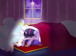 Size: 1280x947 | Tagged: safe, artist:germanloh, imported from derpibooru, princess celestia, twilight sparkle, alicorn, pony, unicorn, eyes closed, female, indoors, lesbian, mare, shipping, sleeping, twilestia, unicorn twilight