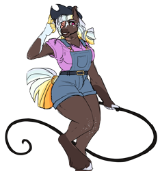 Size: 1472x1572 | Tagged: safe, artist:felinenostalgic, imported from derpibooru, oc, oc only, oc:mesa, anthro, earth pony, unguligrade anthro, clothes, cowboy hat, female, freckles, hat, mare, offspring, overalls, parent:rainbow dash, parent:sheriff silverstar, scar, simple background, solo, straw in mouth, thighs, thunder thighs, transparent background, unshorn fetlocks, whip, wide hips