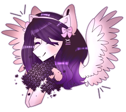 Size: 2592x2314 | Tagged: safe, artist:toffeelavender, imported from derpibooru, oc, oc only, pegasus, pony, bow, bust, eyes closed, hair bow, pegasus oc, simple background, smiling, solo, transparent background, wings