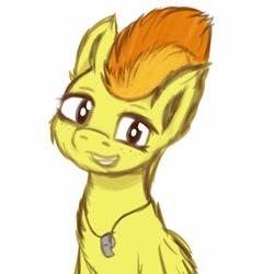 Size: 2893x2893 | Tagged: safe, artist:simplesample, imported from derpibooru, spitfire, pegasus, pony, colored sketch, cute, cutefire, looking at you, simple background, sketch, smiling, solo, spitfire's whistle, whistle, whistle necklace, white background, wings