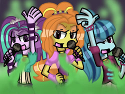 Size: 640x480 | Tagged: safe, artist:imtailsthefoxfan, imported from derpibooru, adagio dazzle, aria blaze, sonata dusk, equestria girls, female, microphone, panty and stocking with garterbelt, style emulation, trio