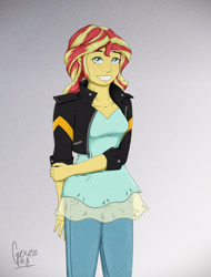 Size: 2320x3057 | Tagged: safe, artist:gexen-n8, imported from derpibooru, sunset shimmer, equestria girls, clothes, female, gradient background, smiling, solo