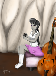 Size: 1676x2265 | Tagged: safe, artist:gexen-n8, imported from derpibooru, octavia melody, equestria girls, cello, cellphone, clothes, female, missing shoes, musical instrument, phone, socks, solo, stocking feet, white socks