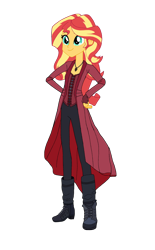 Size: 3374x5431 | Tagged: safe, artist:renthegodofhumor, imported from derpibooru, sunset shimmer, equestria girls, boots, clothes, clothes swap, crossover, female, gloves, motorcross, scarlet witch, shoes, simple background, solo, transparent background