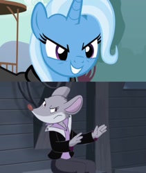 Size: 603x716 | Tagged: safe, artist:werewolfawesome, edit, edited screencap, imported from derpibooru, screencap, trixie, mouse, pony, unicorn, magic duel, geronimo stilton, thea stilton