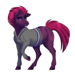 Size: 1500x1500 | Tagged: safe, artist:uunicornicc, imported from derpibooru, tempest shadow, pony, unicorn, broken horn, clothes, female, hoers, horn, mare, nose piercing, piercing, raised hoof, septum piercing, shirt, simple background, smiling, solo, transparent background