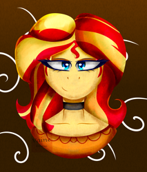 Size: 2160x2538 | Tagged: safe, artist:vaineart, imported from derpibooru, sunset shimmer, equestria girls, bust, choker, female, smiling, solo