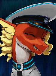 Size: 3120x4200 | Tagged: safe, artist:neither, imported from derpibooru, oc, oc only, oc:posada, seapony (g4), equestria at war mod, bust, clothes, female, mare, military, military uniform, portrait, smiling, uniform