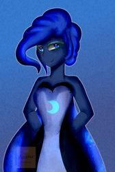 Size: 1854x2754 | Tagged: safe, artist:vaineart, imported from derpibooru, princess luna, equestria girls, clothes, dress, female, gradient background, solo