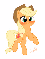 Size: 2800x3639 | Tagged: safe, artist:leo19969525, imported from derpibooru, applejack, earth pony, pony, applejack's hat, blushing, cowboy hat, cute, female, hat, jackabetes, looking at you, mare, rearing, simple background, smiling, solo, white background