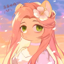 Size: 2048x2048 | Tagged: safe, artist:xieyanbbb, imported from derpibooru, fluttershy, anthro, bust, female, flower, flower in hair, mare, solo