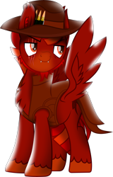 Size: 6314x9866 | Tagged: safe, artist:firehearttheinferno, artist:lincolnbrewsterfan, derpibooru exclusive, imported from derpibooru, oc, oc only, oc:lance longmane, pegasus, fallout equestria, my little pony: the movie, .svg available, beard, blaze (coat marking), bullet, bullet cap, chest fluff, clothes, coat markings, collaboration, colored muzzle, cowboy hat, cute, cute little fangs, determination, determined, determined face, determined look, determined smile, digital art, ear fluff, ear tufts, facial hair, facial markings, fallout equestria oc, fallout equestria: equestria the beautiful, fangs, gift art, goatee, hat, highlights, inkscape, leather, looking at something, male, mohawk, movie accurate, muttonchops, orange eyes, orange mane, pegasus oc, persona, ponysona, pose, red mane, scar, shading, simple background, smiling, smug, solo, stallion, stallion oc, svg, swag, transparent background, unshorn fetlocks, vector, vest, wings