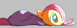 Size: 436x163 | Tagged: safe, fluttershy, pegasus, pony, aggie.io, blanket, blanket burrito, female, lowres, lying down, mare, simple background