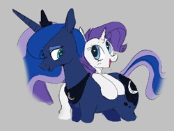 Size: 392x294 | Tagged: safe, artist:hattsy, princess luna, rarity, alicorn, pony, unicorn, aggie.io, female, looking back, lowres, mare, open mouth, simple background, smiling