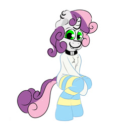 Size: 1000x1000 | Tagged: safe, imported from derpibooru, sweetie belle, pony, semi-anthro, unicorn, clothes, collar, ear piercing, earring, female, filly, foal, jewelry, piercing, simple background, sketch, socks, solo, striped socks, thigh highs, white background