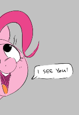 Size: 158x229 | Tagged: safe, artist:hattsy, pinkie pie, earth pony, pony, aggie.io, female, hiding, looking up, lowres, mare, open mouth, simple background, smiling