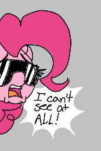 Size: 147x219 | Tagged: safe, pinkie pie, earth pony, pony, aggie.io, blind, female, frown, glasses, lowres, mare, open mouth, simple background, talking