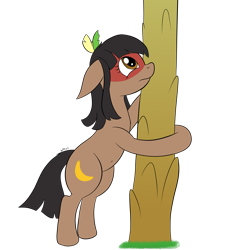 Size: 2408x2632 | Tagged: safe, artist:wapamario63, imported from derpibooru, oc, oc only, oc:kuruminha, earth pony, bipedal, brazil, brchan, face paint, feather, female, floppy ears, hug, mare, native american, simple background, solo, transparent background, tree, tree hugging