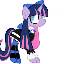 Size: 2000x2000 | Tagged: safe, artist:alandisc, imported from derpibooru, angel pony, pony, unicorn, anarchy stocking, angel, bow, clothes, dress, eyelashes, female, full body, hair bow, high res, no pupils, not twilight sparkle, panty and stocking with garterbelt, ponified, simple background, smiling, socks, solo, stockings, striped socks, tail, thigh highs, transparent background, two toned mane, two toned tail