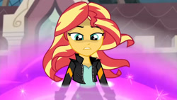 Size: 3410x1920 | Tagged: safe, imported from derpibooru, screencap, sunset shimmer, equestria girls, friendship games, canterlot high, clothes, female, high res, jacket, leather, leather jacket, solo