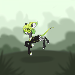 Size: 1920x1920 | Tagged: safe, artist:chukcha, imported from derpibooru, oc, oc only, clothes, female, green sclera, mare, outdoors, shoes, solo, tail