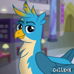 Size: 1700x1700 | Tagged: safe, artist:g4lleon, imported from derpibooru, gallus, griffon, library, looking at someone, looking at you, proud, smiling, smiling at you, smirk