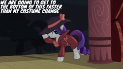 Size: 1280x720 | Tagged: safe, edit, edited screencap, editor:quoterific, imported from derpibooru, screencap, rarity, pony, unicorn, rarity investigates, season 5, detective rarity, female, hat, mare, solo, text, top hat